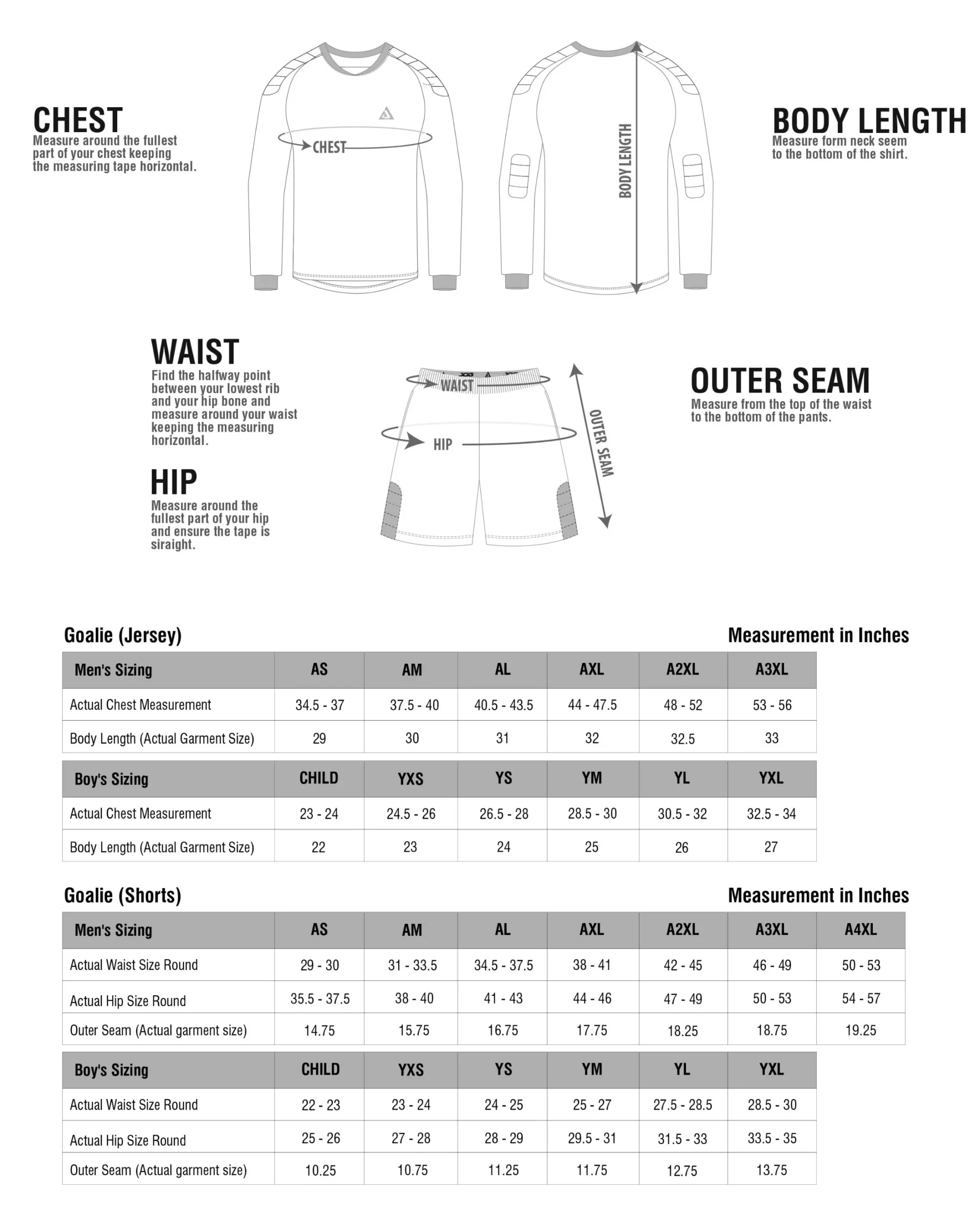 img Size Chart Sports Goalie
