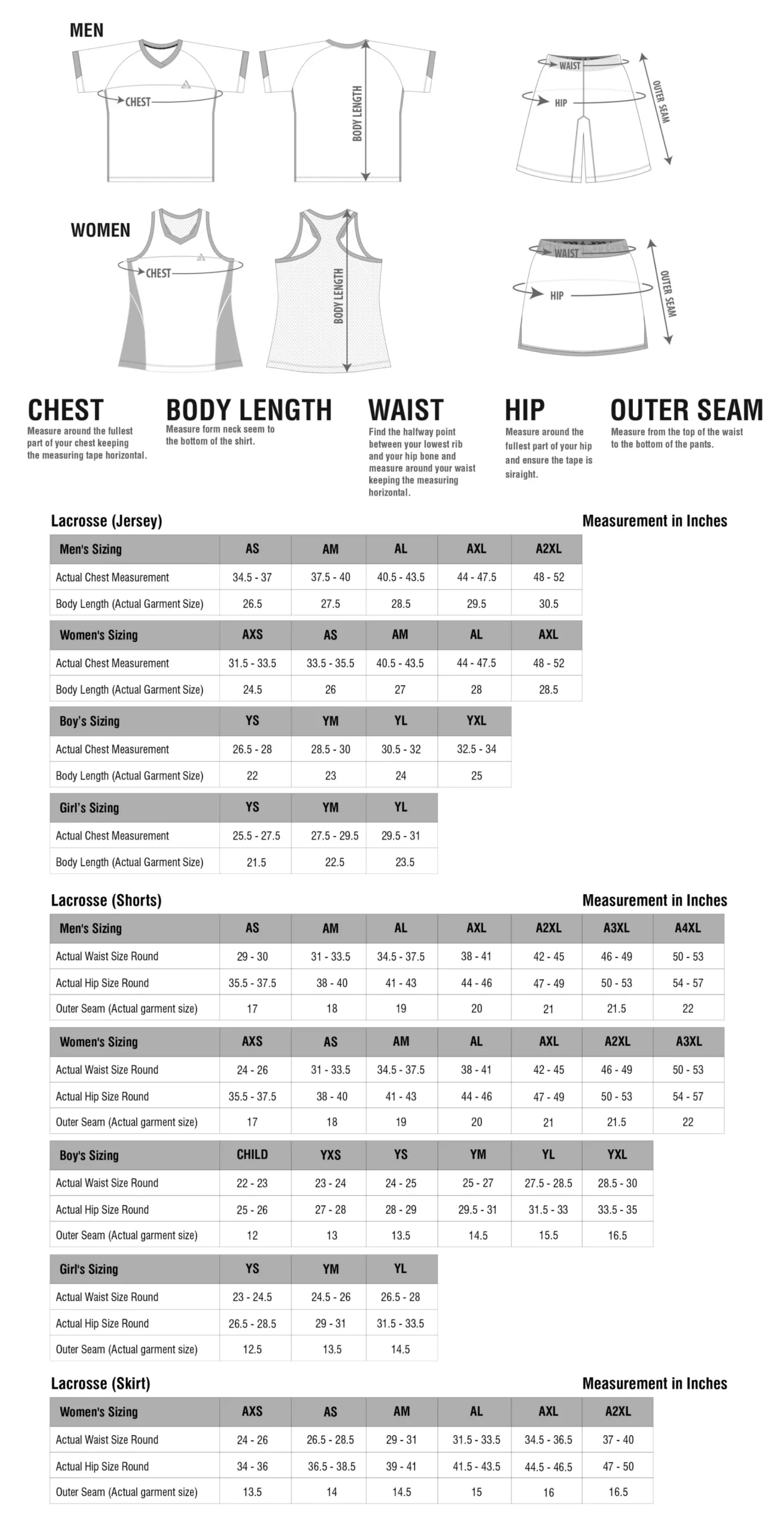 img Size Chart Sports Lacrosse