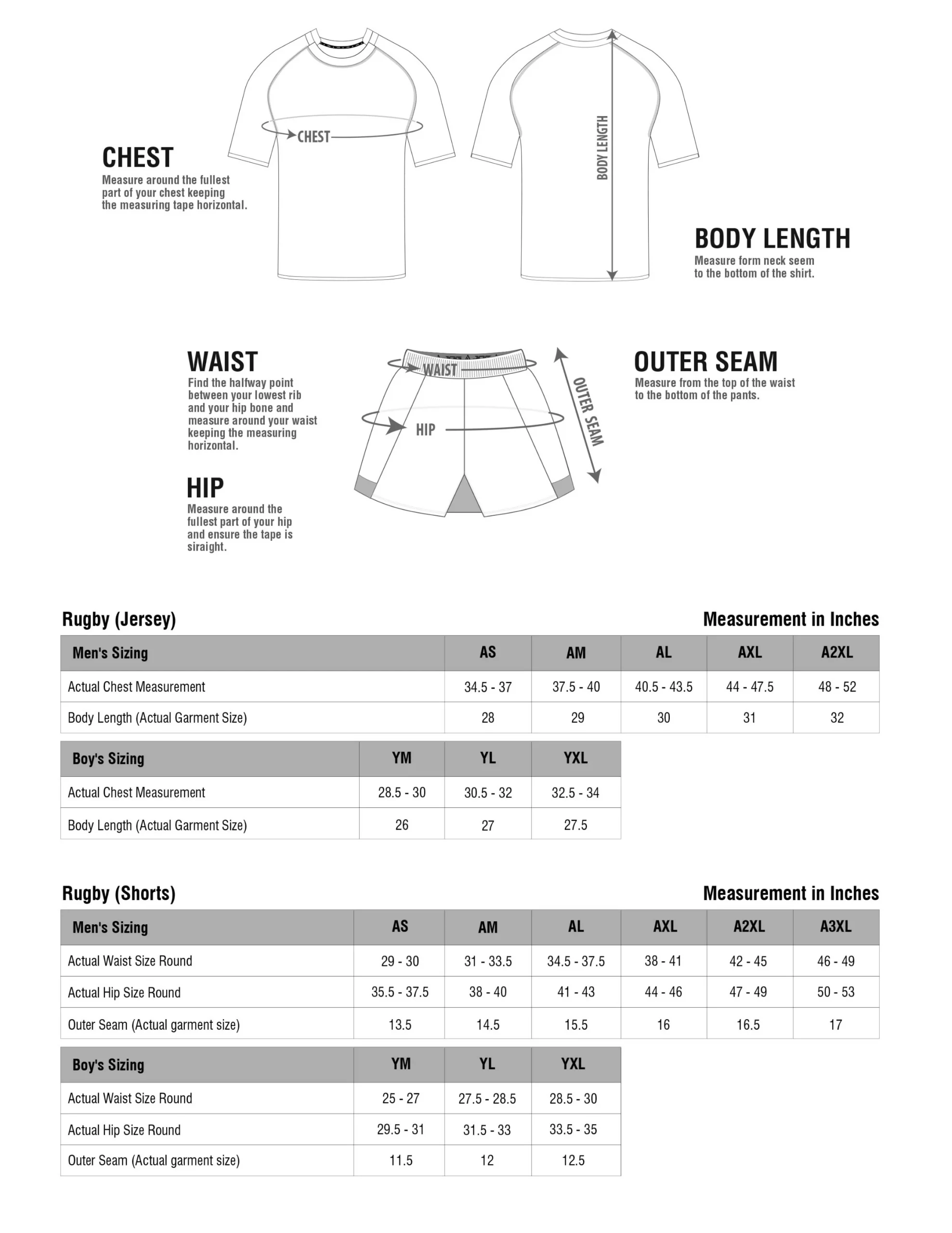 img Size Chart Sports Rugby