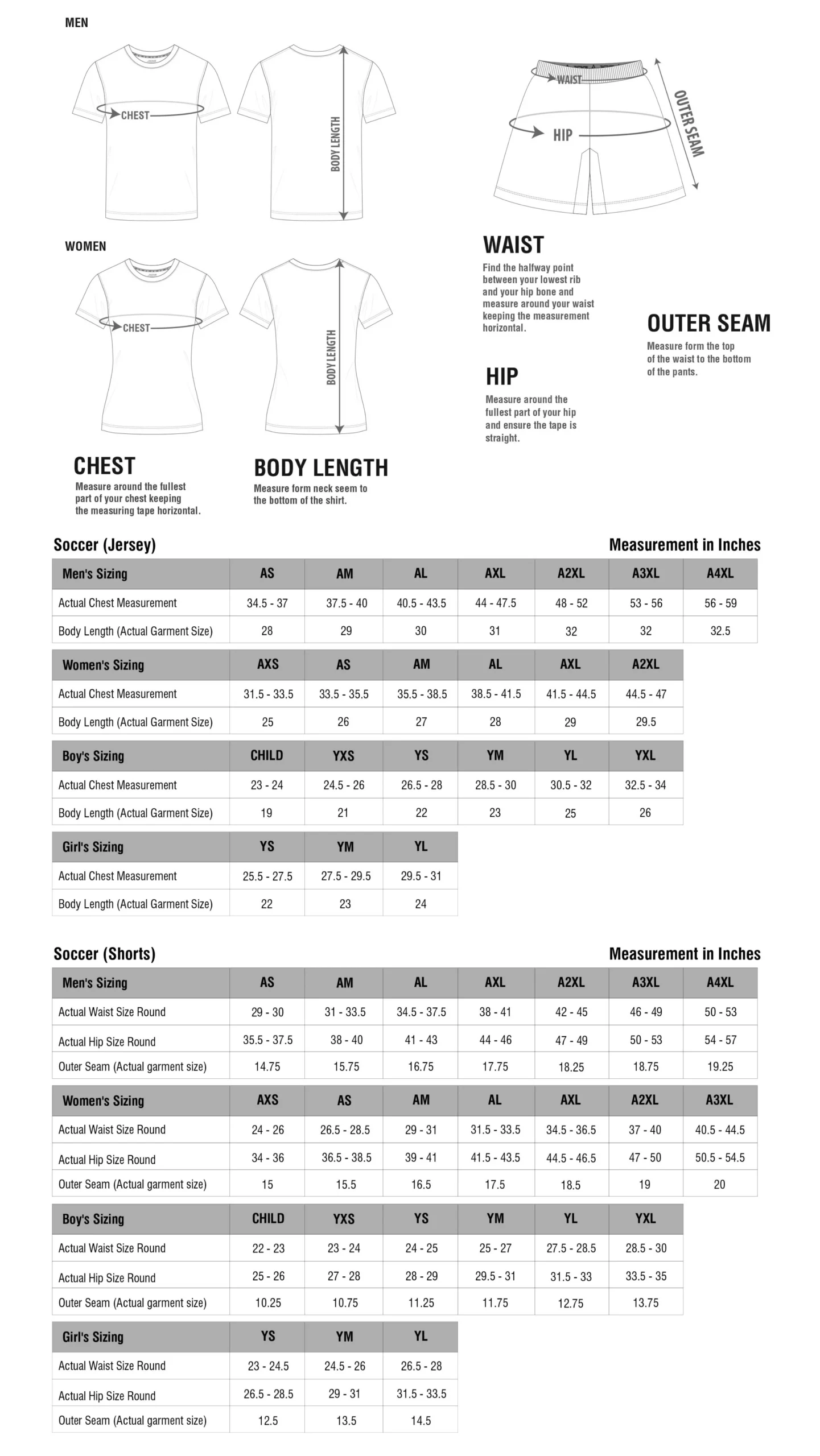 img Size Chart Sports Soccer