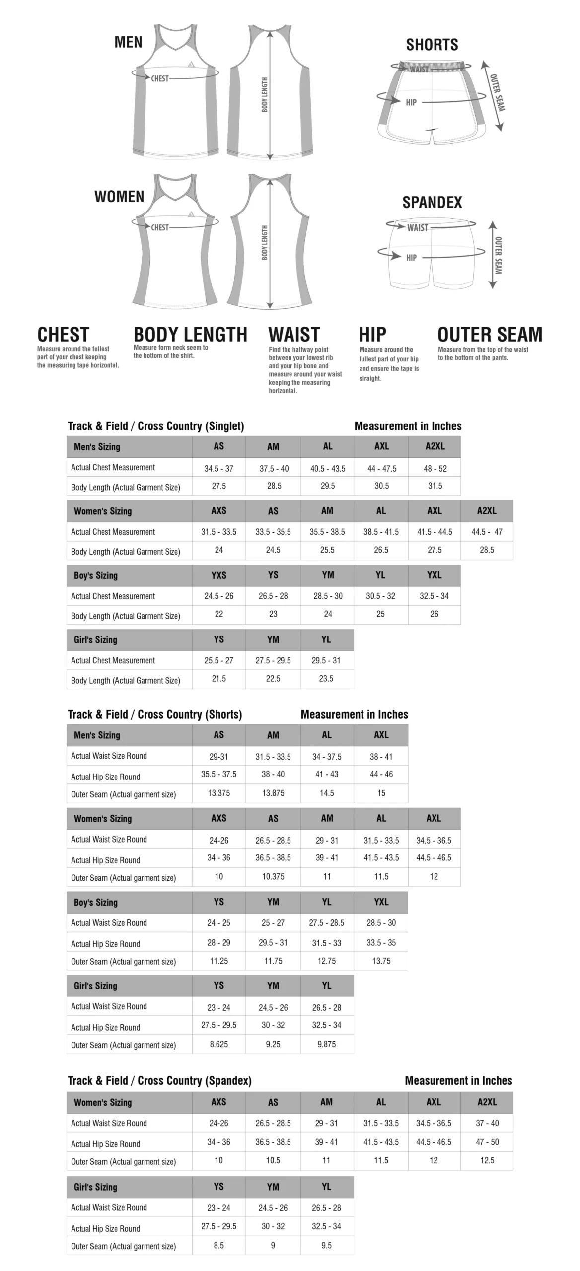 img Size Chart Sports TracknField