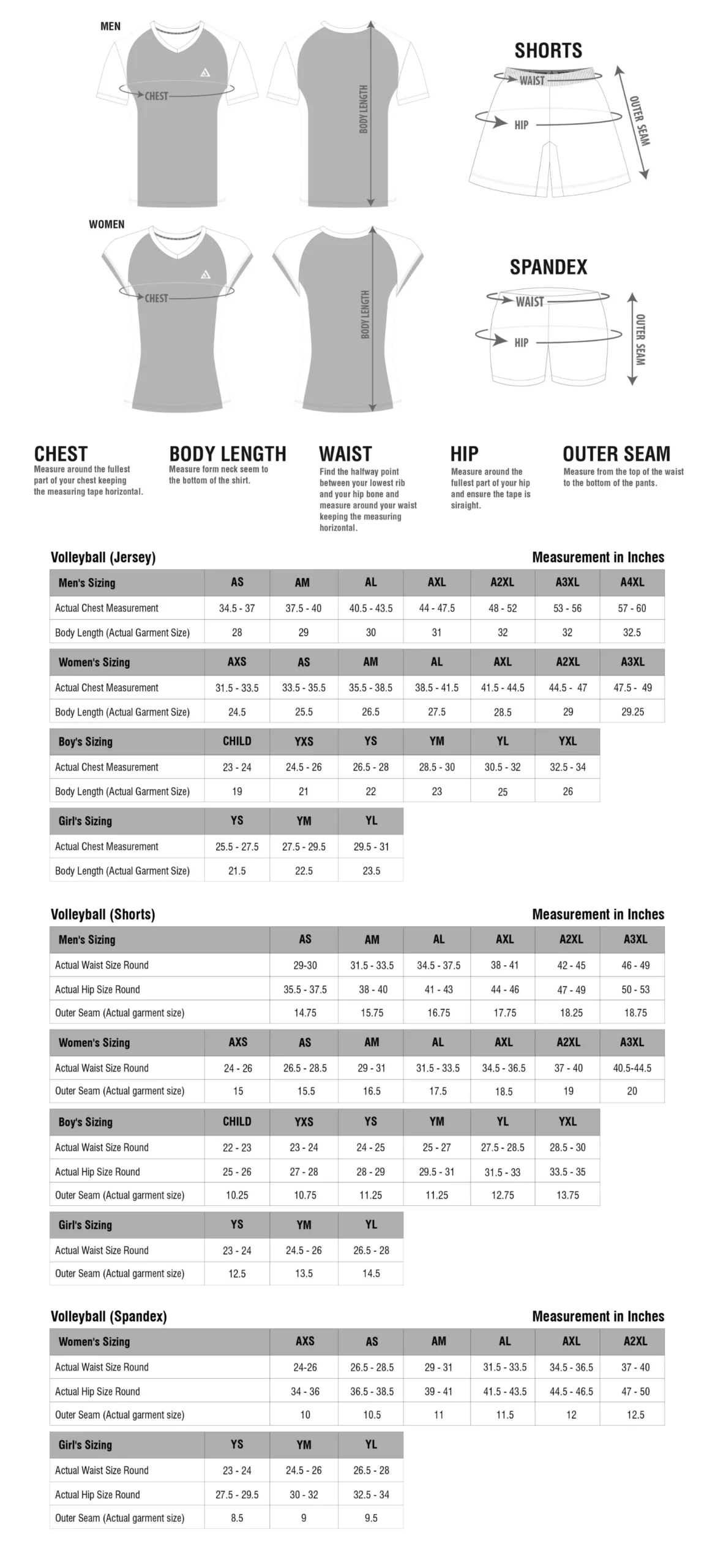 img Size Chart Sports Volleyball